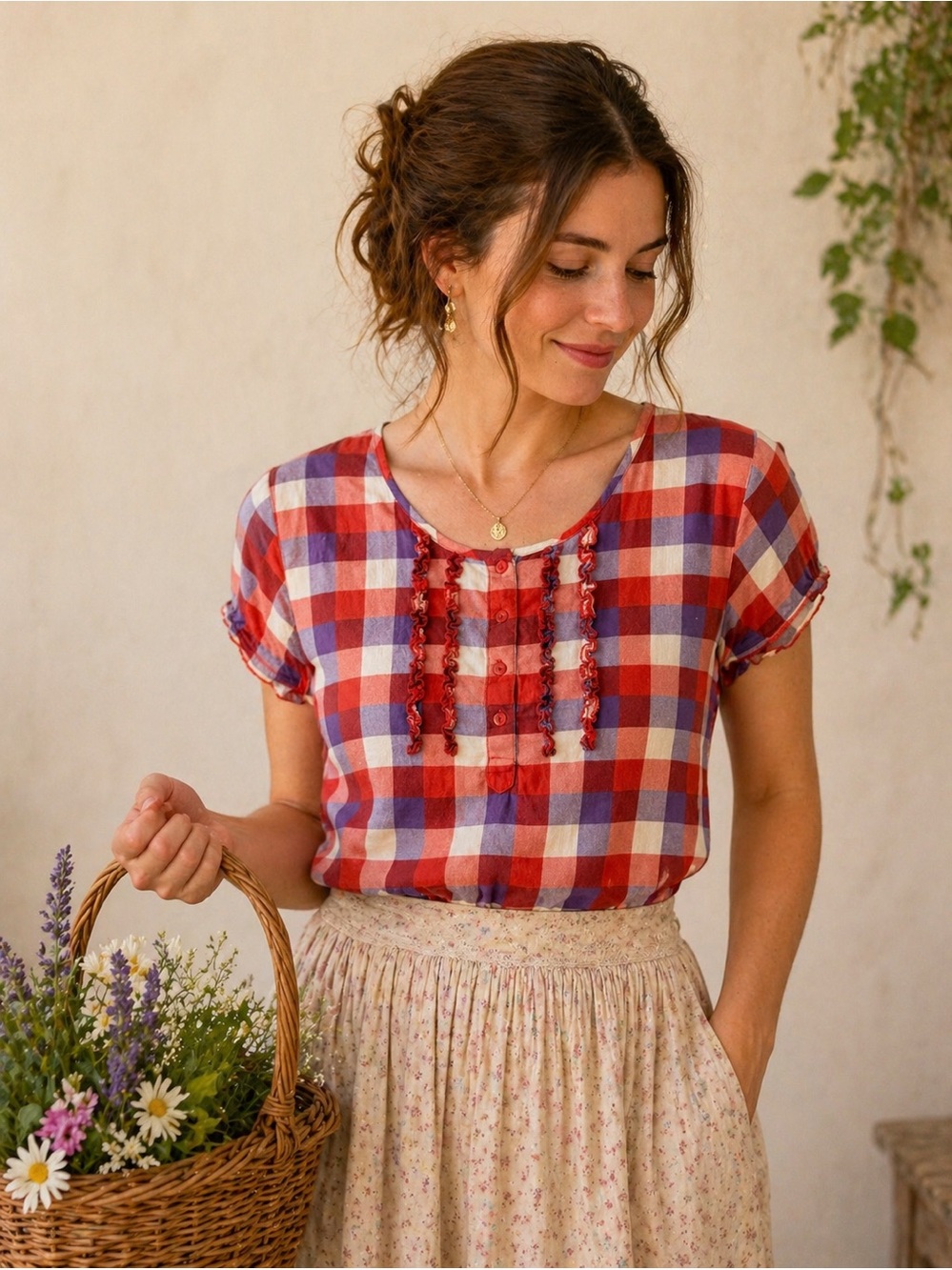 ✨ BIAGGINI Cotton Gingham Blouse | Cottagecore Chic